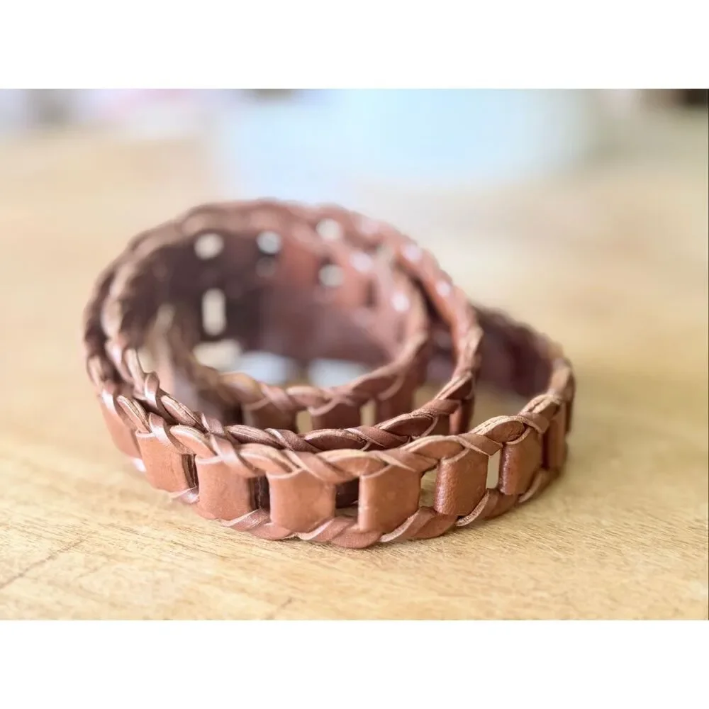 Contempo Leather Brown Woven Braided Belt Brass Buckle Size 30 Made in India